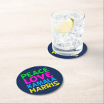 Peace Love Kamala Harris Round Paper Coaster<br><div class="desc">Cute Peace Love Kamala Harris coasters for a progressive democrat who loves fun,  colourful political designs. Vote for Kamala for president in the 2024 election. A fun liberal design in bright colours.</div>
