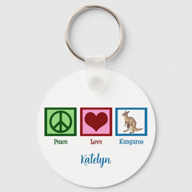 Peace Love Kangaroo Cute Custom Key Ring (Front)