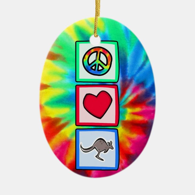 Peace, Love, Kangaroos Ceramic Tree Decoration (Front)