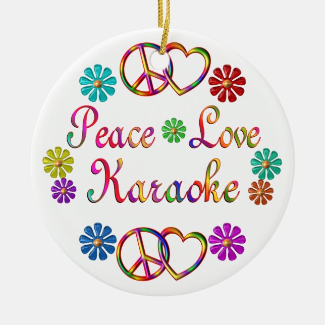 PEACE LOVE KARAOKE CERAMIC TREE DECORATION (Front)