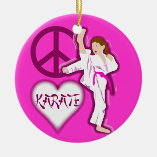 Peace Love Karate Girl Customise Personalised Ceramic Tree Decoration