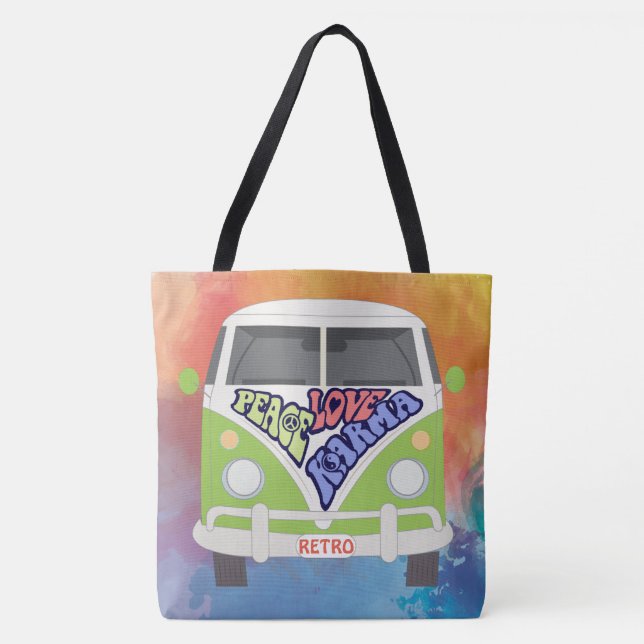 Peace, Love, Karma, Hippy, rainbow watercolor Tote Bag (Front)
