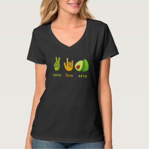 Peace Love Keto Funny Hand Sign And Avocado Design T-Shirt