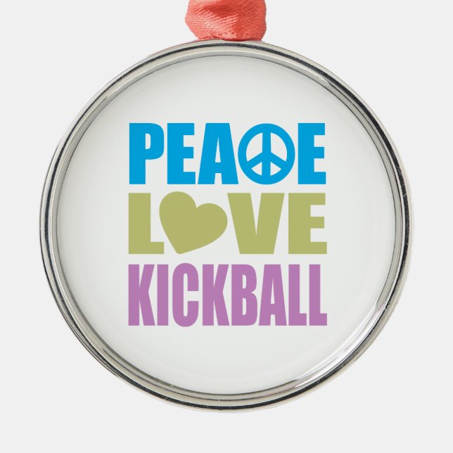 Peace Love Kickball Metal Tree Decoration (Front)