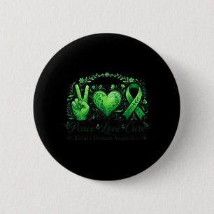 Peace Love Kidney Disease Awareness Green Ribbon 6 Cm Round Badge