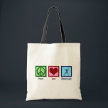 Peace Love Kinesiology Tote Bag<br><div class="desc">Peace Love Kinesiology. A cute kinesiologist gift for a cool person who studies human kinesiology.</div>