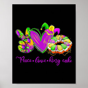 Peace Love King Cake Men Women Kids Tie Dye Heart  Poster