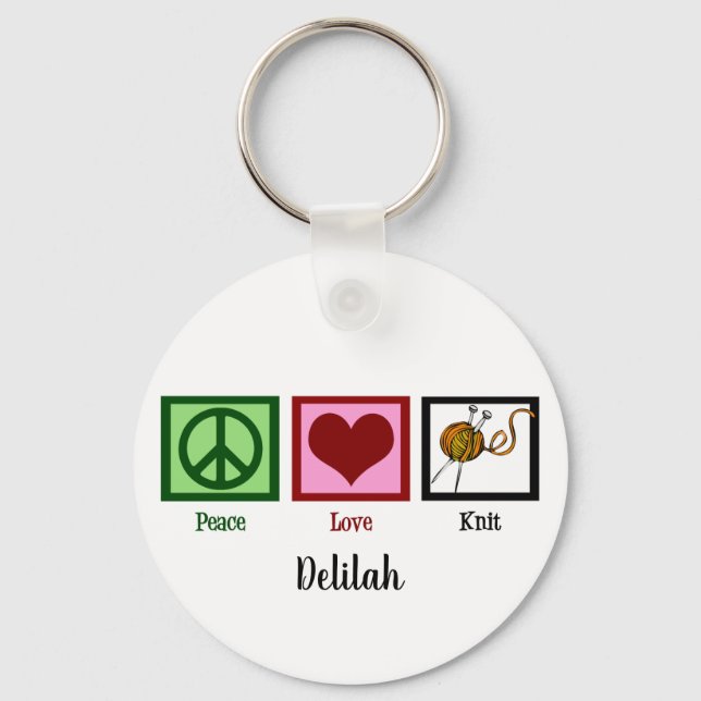 Peace Love & Knitting Key Ring (Front)