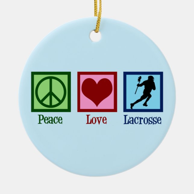 Peace Love Lacrosse Christmas Ceramic Tree Decoration (Front)