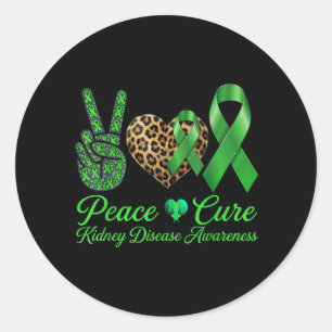 Peace Love Leopard Ribbon Kidney Disease Awareness Classic Round Sticker