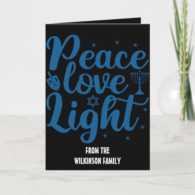 Peace, Love, Light Hanukkah Card (Front)