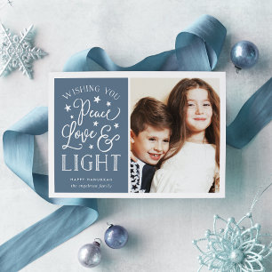 Peace, Love & Light   Hanukkah Photo Holiday Card