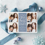 Peace, Love & Light | Hanukkah Photo Holiday Card<br><div class="desc">Modern typography based Hanukkah photo card features four of your favourite photos in a square format,  with "Peace,  Love and Light" centred in white hand lettered style typography. Personalise with your family name,  individual names and/or your custom message.</div>