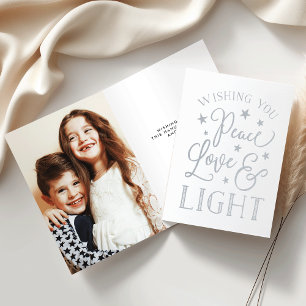 Peace, Love & Light Hanukkah Photo Silver Foil Card