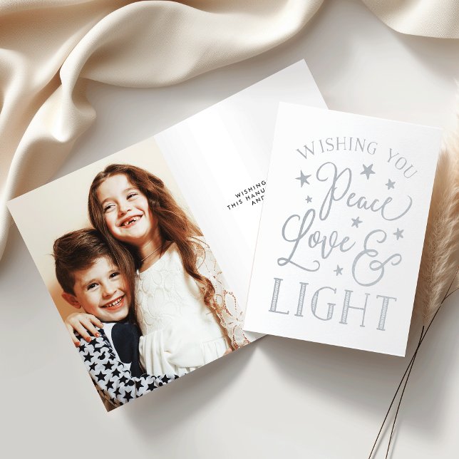 Peace, Love & Light | Hanukkah Photo Silver Foil Card (Creator Uploaded)