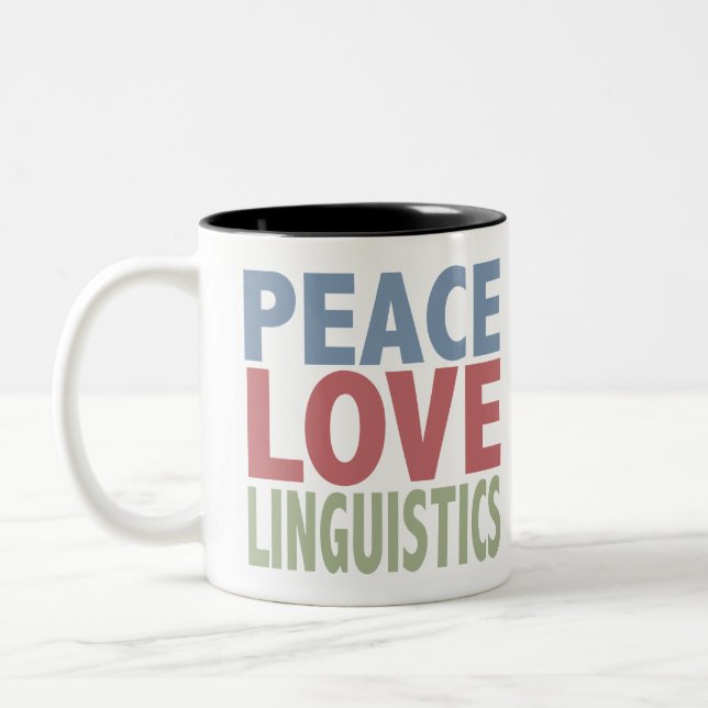 Peace Love Linguistics Two-Tone Coffee Mug (Left)