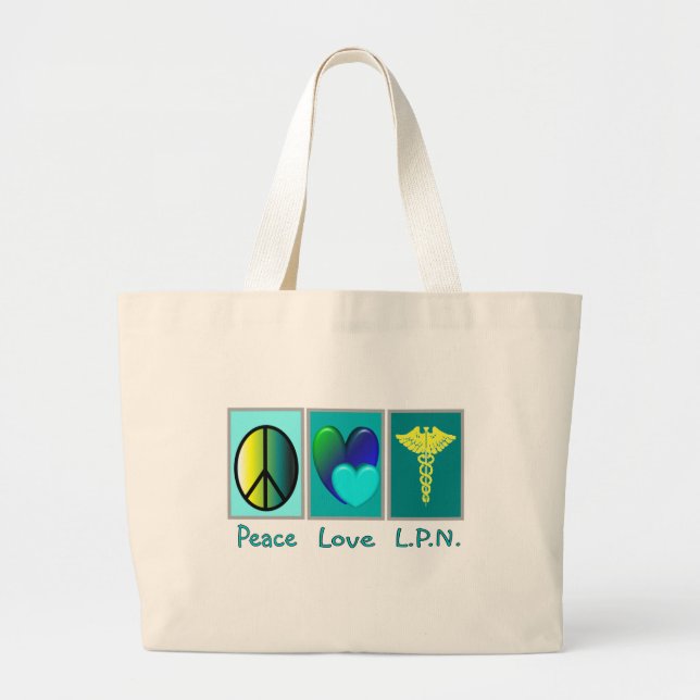 Peace Love LPN Gifts Large Tote Bag (Front)