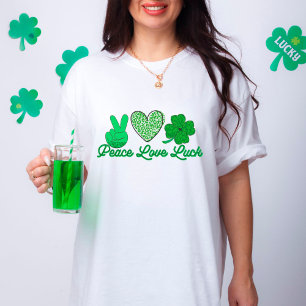 Peace Love Luck St Patricks Day Green Leopard T-Shirt