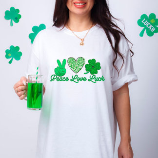 Peace Love Luck St Patricks Day Green Leopard  T-Shirt