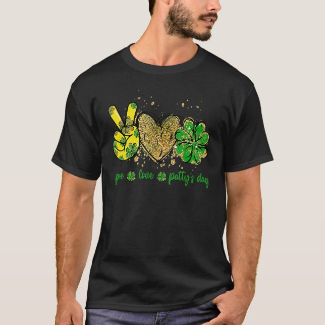 Peace Love Lucky St Patricks Day Shamrock Leopard T-Shirt (Front)
