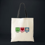 Peace Love Mail Tote Bag<br><div class="desc">Peace Love Mail Christmas gift for a dedicated postal worker. Your mailman will love this cute post office present with a peace sign,  heart,  and letter symbolising the postal service.</div>