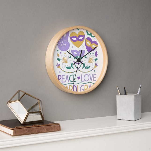 Peace Love Mardi Gras Beads for women Carnival Par Clock (Office)