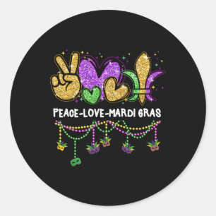 Peace Love Mardi Gras Carnival Beads Outfit Women  Classic Round Sticker