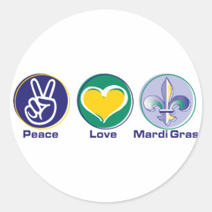 Peace Love Mardi Gras Classic Round Sticker