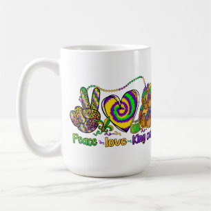 PEACE LOVE MARDI GRAS KING CAKE COFFEE MUG