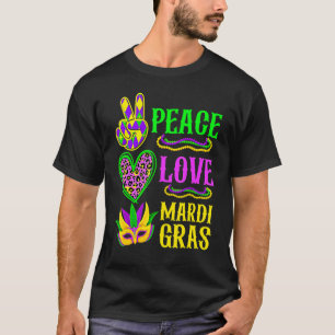Peace Love Mardi Gras Leopard Funny Festival Carni T-Shirt