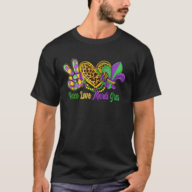 Peace Love Mardi Gras Leopard Heart Mardi Gras Cro T-Shirt (Front)
