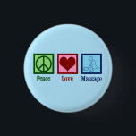 Peace Love Massage Therapy 3 Cm Round Badge<br><div class="desc">A beautiful blue masseuse button that reads Peace Love Massage for a therapist. A cute LMT present for someone who works in massage therapy.</div>