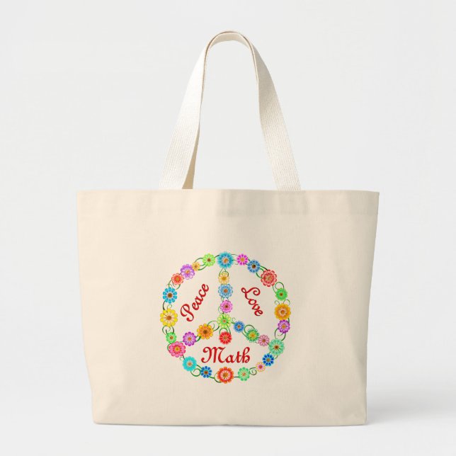 Peace Love Math Large Tote Bag (Front)