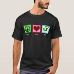 Peace Love Math Teacher Algebra T-Shirt<br><div class="desc">I heart solving equations. I'm a math nerd. A mathlete geek t-shirt with an algebra equation solving for X under a square root symbol.</div>