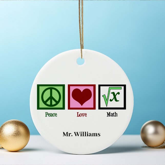 Peace Love Math Teacher Personalised Christmas Ceramic Tree Decoration (Creator Uploaded)