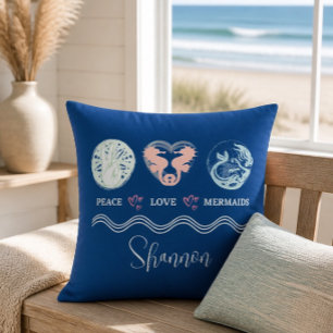 Peace Love Mermaids Personalised Square Pillow