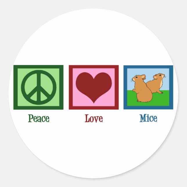 Peace Love Mice Classic Round Sticker (Front)