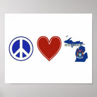Peace Love Michigan with State Shaped Flag
