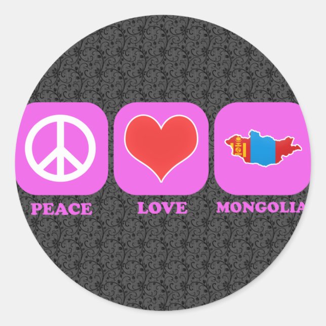 Peace Love Mongolia Classic Round Sticker (Front)