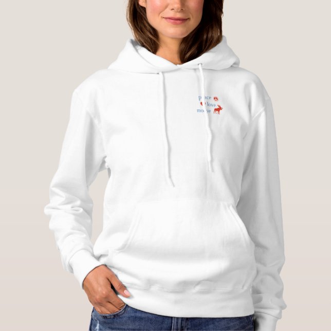 Peace Love Moose Red Heart Peace Sign Elk Hoodie (Front)