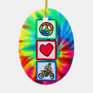 Peace, Love, Motocross Ceramic Tree Decoration