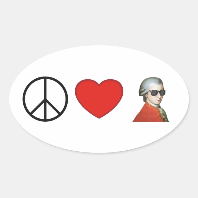 Peace, Love, Mozart - sticker for music lovers! (Front)