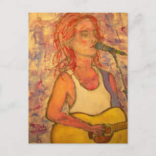 Peace Love Music acoustic girl postcard