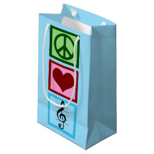 Peace Love Music Blue Musician Christmas Small Gift Bag