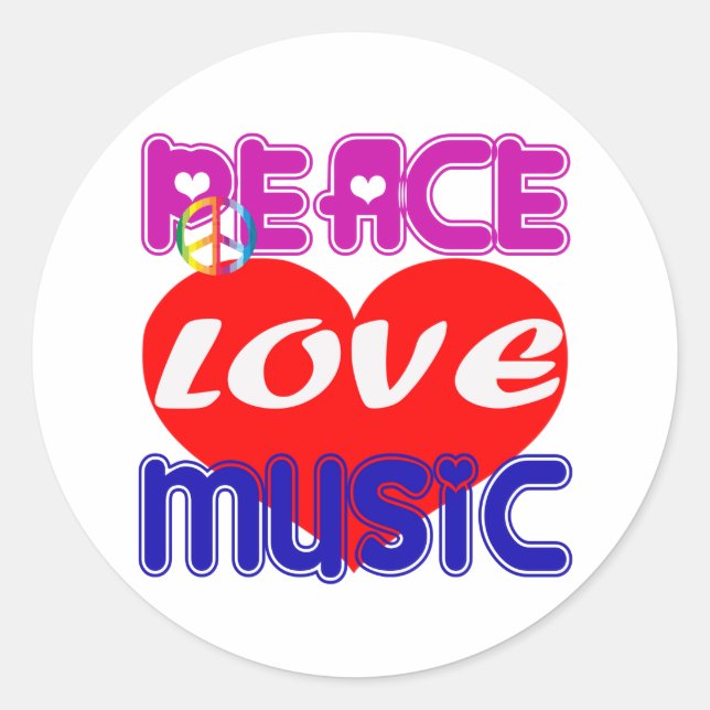 Peace Love Music Classic Round Sticker (Front)