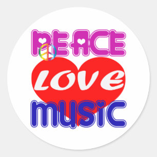 Peace Love Music Classic Round Sticker