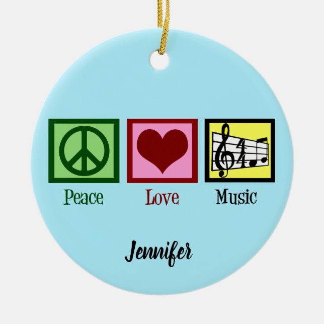 Peace Love Music Custom Christmas Ceramic Tree Decoration (Front)