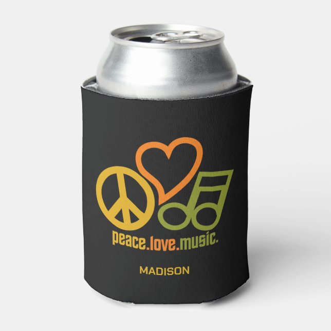 Peace Love Music custom name Can Cooler (Can Front)