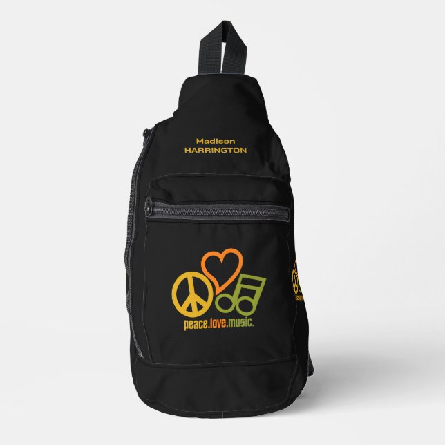 Peace Love Music custom name Sling Bag (Front)