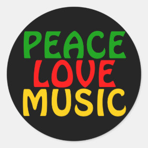 Peace Love Music Green Red Gold Classic Round Sticker